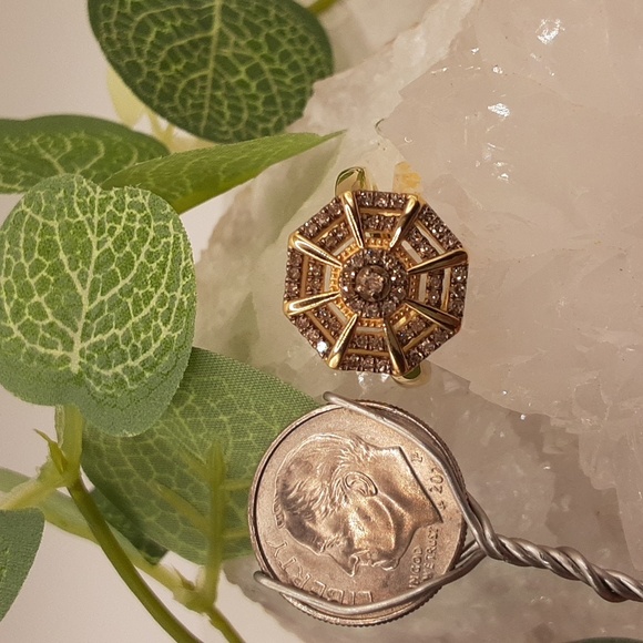 Yellow Gold Over 925, Genuine Champagne Diamond Ring. - Picture 4 of 5